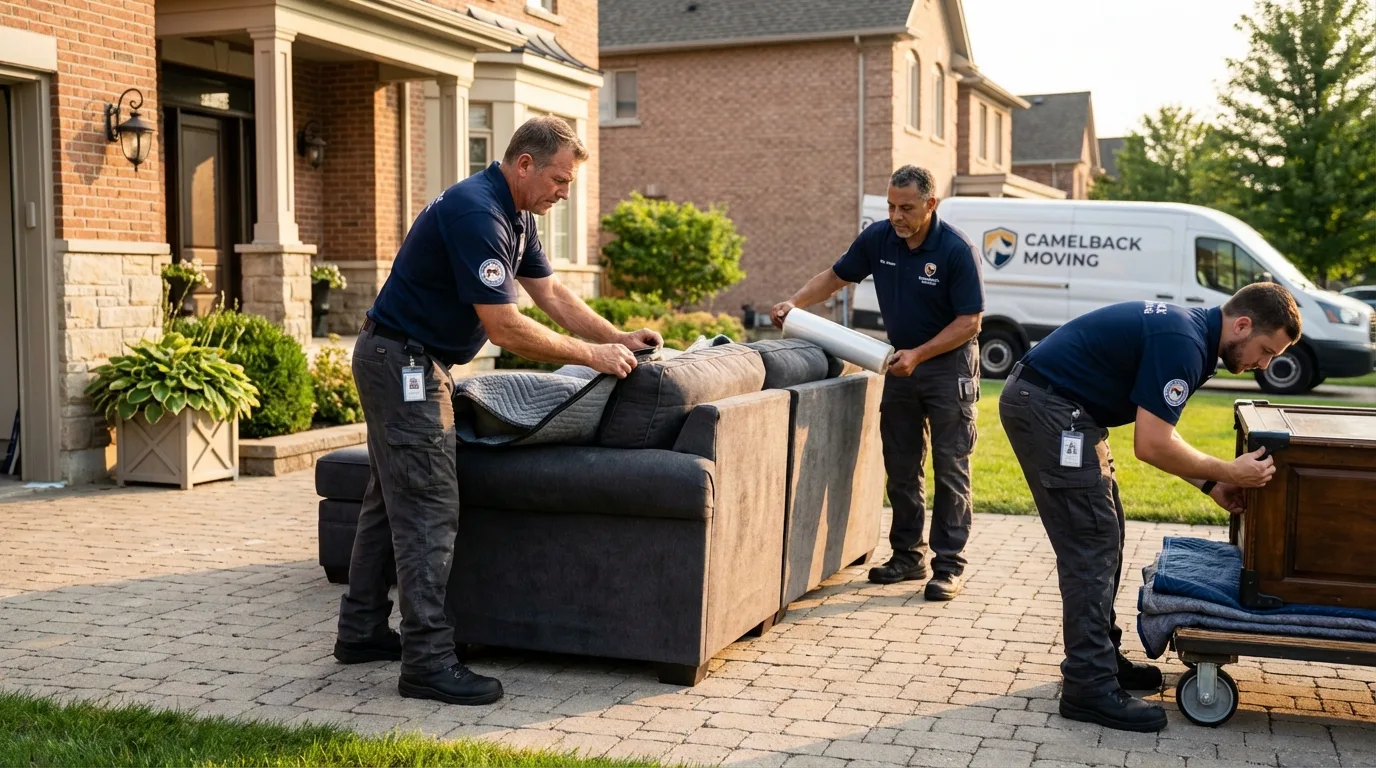 Large estate moving crew wrapping furniture in Lamont, CA