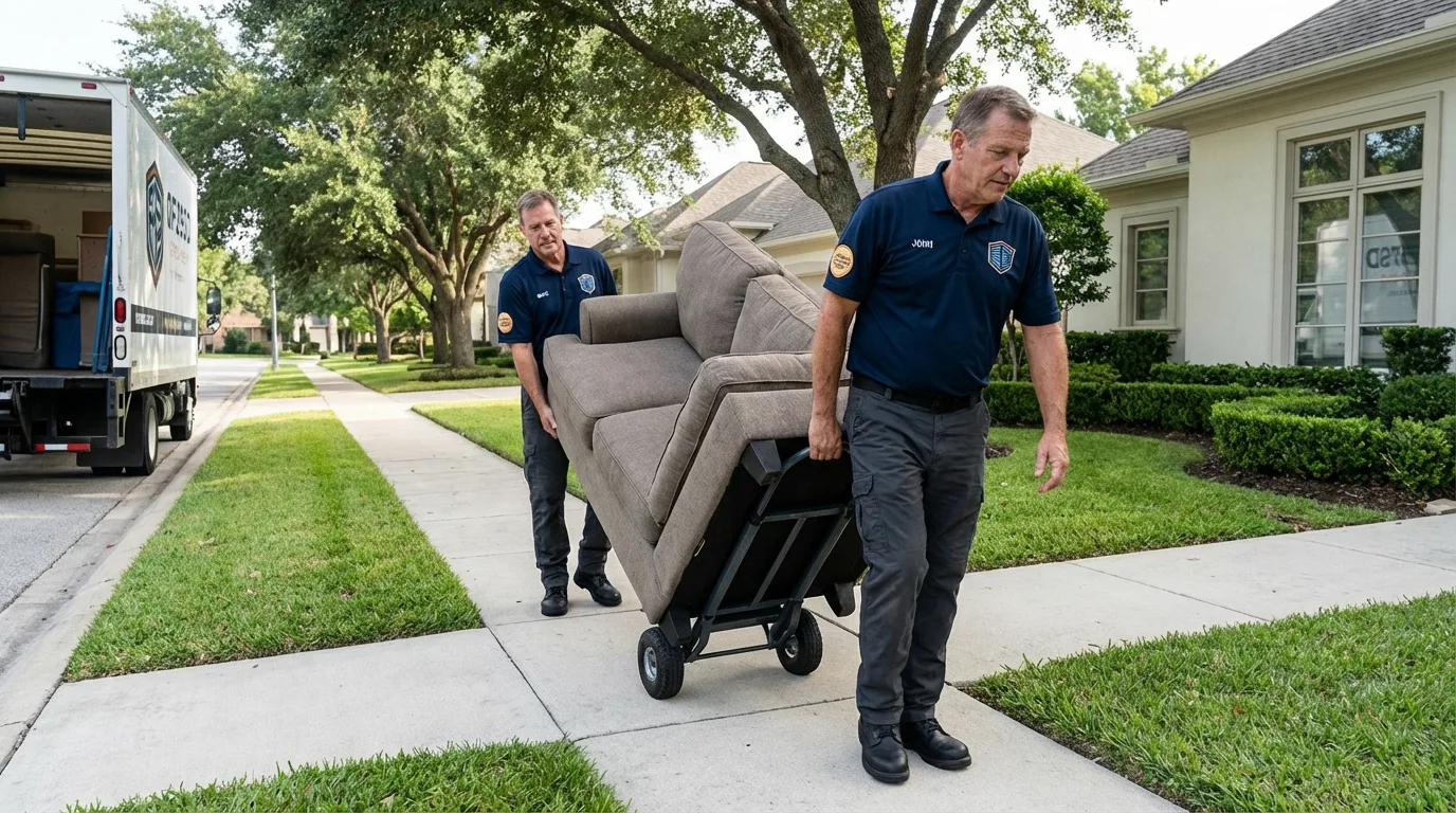 Local residential moving crew loading furniture in Lamont, CA